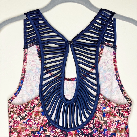 Free People Digital Damsel Open Back Bodycon Mini Dress Pink Blue Floral Size XS - Picture 8 of 16